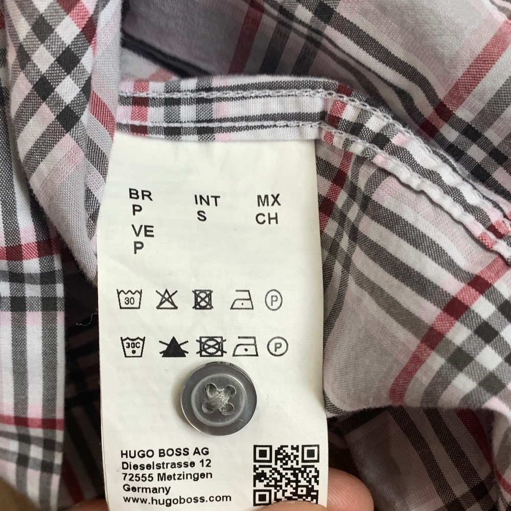 Hugo Boss Pink and White Plaid Button-Down Shirt Regular Fit Size Small - Picture 4 of 10
